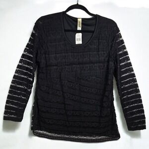 Decorated Originals Top Women's Large Black Lace Tiered Long Sleeve Scoop Neck